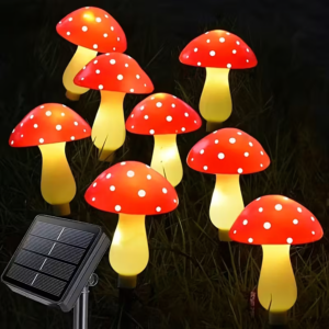 Lampa Lampki Solarne Ogrodowe Wbijane Grzybki Muchomorki Led 5,5m 8 szt
