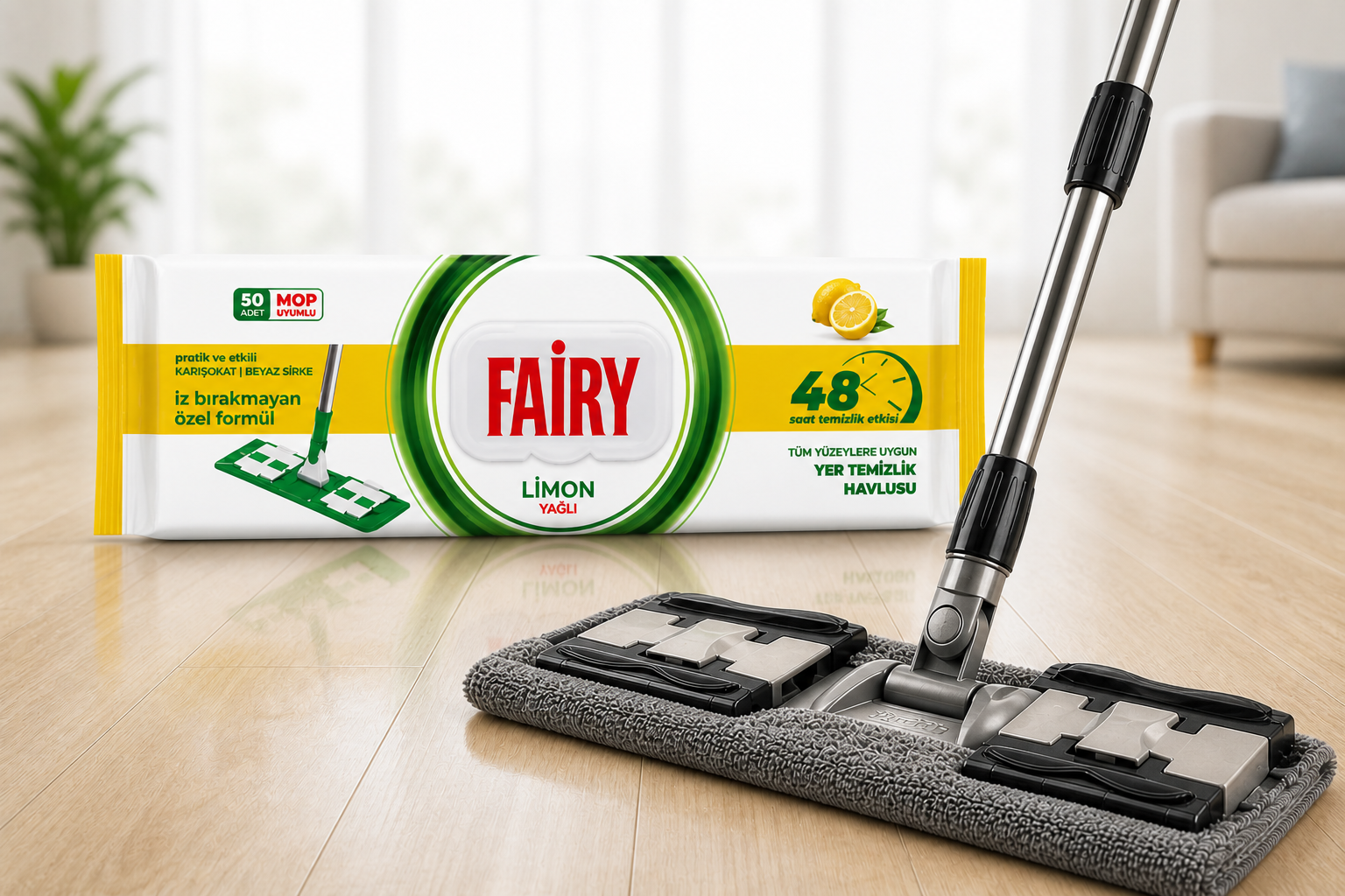 Zestaw mop płaski + chusteczki do mopa FAIRY 50 sztuk