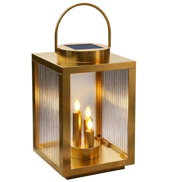 Latarenka Solarna + Świeca CORTINA 14/25/YZE Lampion 28cm Złoty - obrazek 3