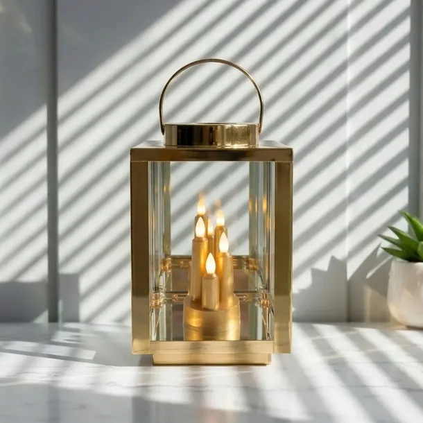 Latarenka Solarna + Świeca CORTINA 14/25/YZE Lampion 28cm Złoty